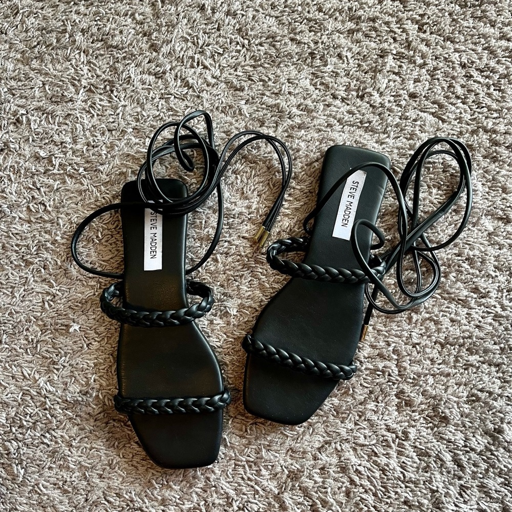 Steve Madden Black Braided Strap Sandals